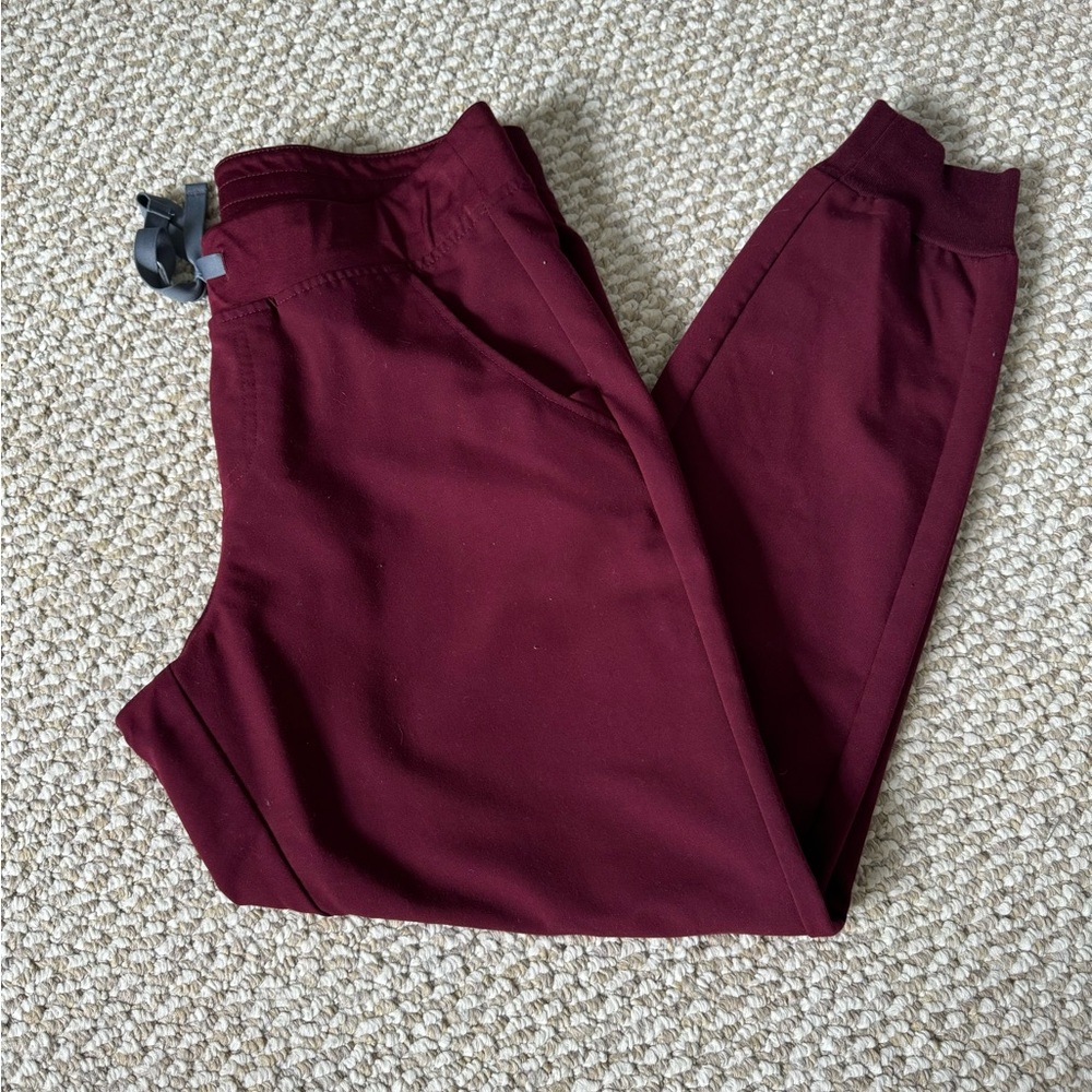FIGS Zamora Burgundy scrub joggers